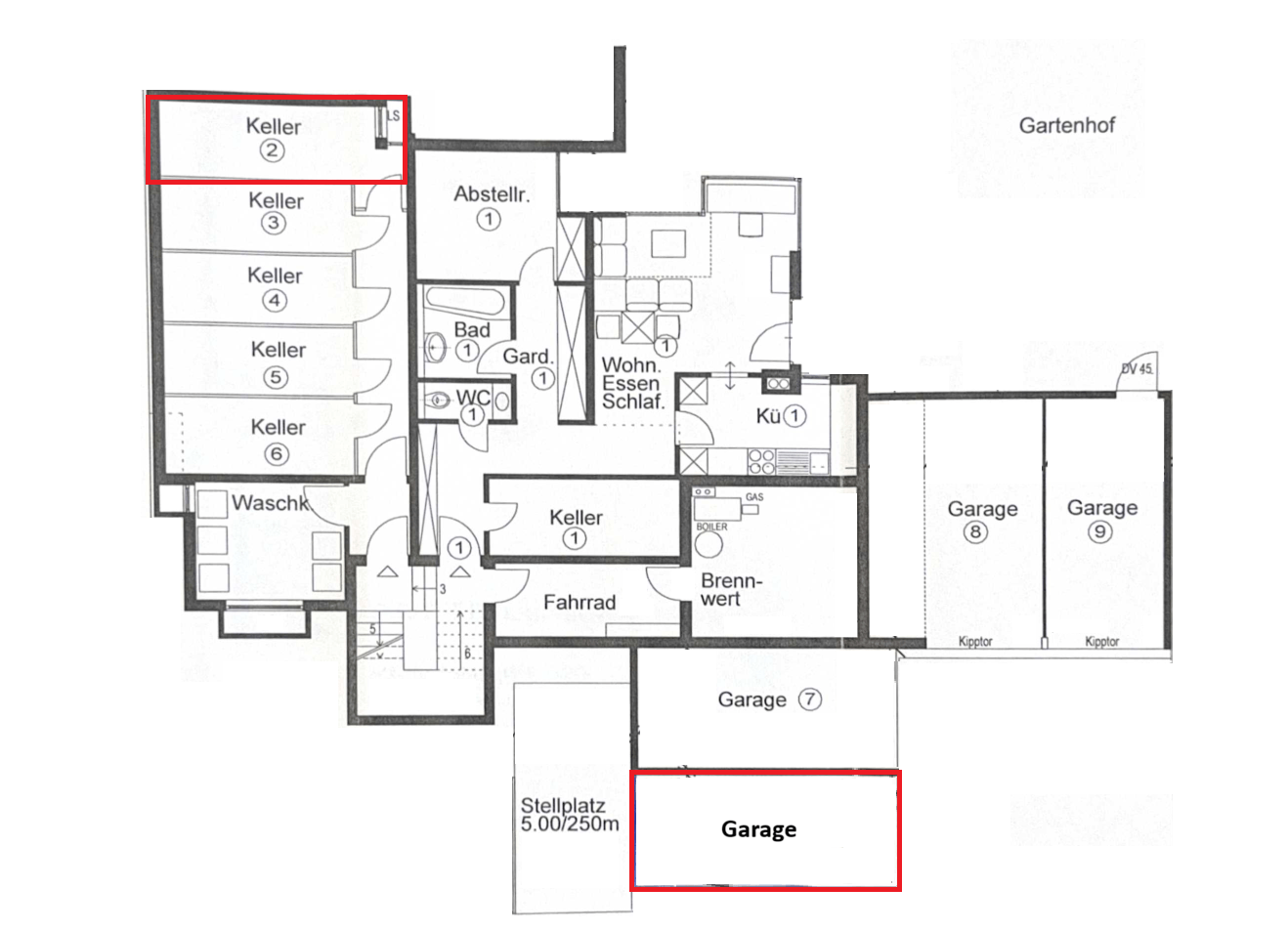 Grundriss Keller + Garage