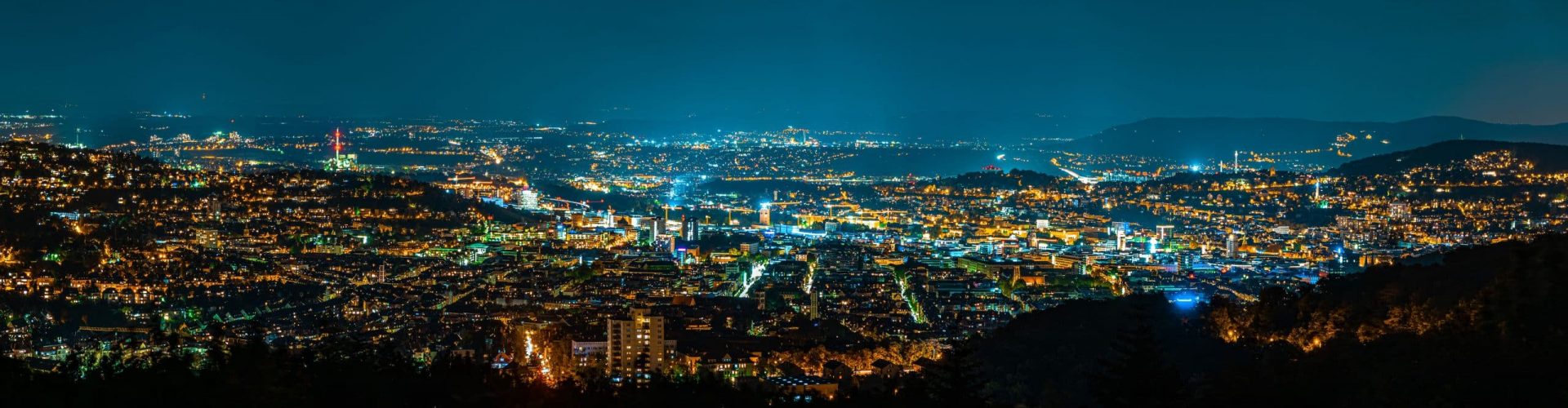 A panoramic shot of the Stuttgart at night